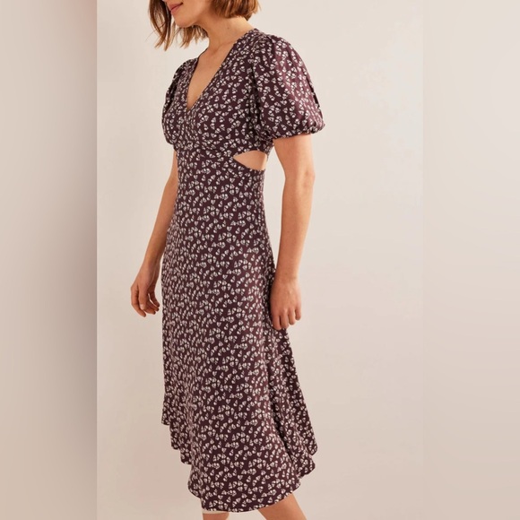 Boden Cut Out Midi Tea Dress Dark Burgundy Sweet Daisy US 14 NEW 1344 - Picture 2 of 7